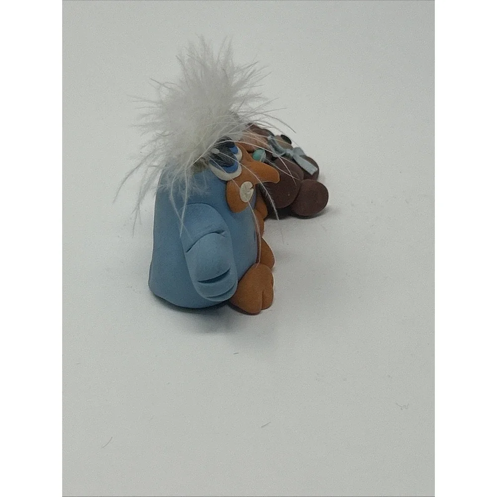 NEW Handmade Polymer Clay Figurine Two Blue Birds 1 Holding a Teddy w/ Pacifier
